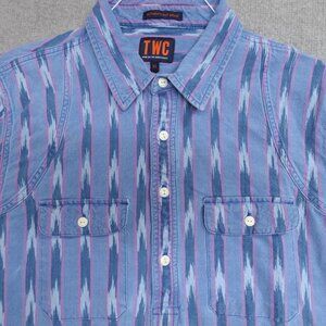 TWC Shirt XL Blue Popover The Workers Club Southwestern Ikat Weave